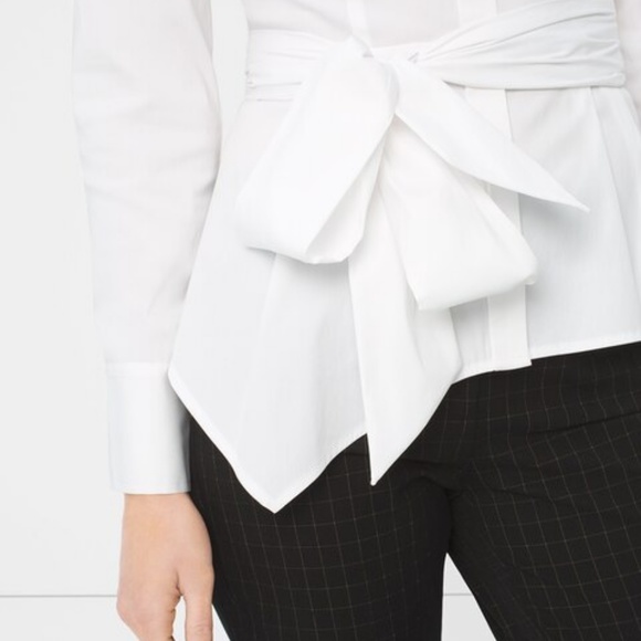 WHBM Asymmetric Poplin Blouse Button Up Tie Waist - Picture 3 of 4